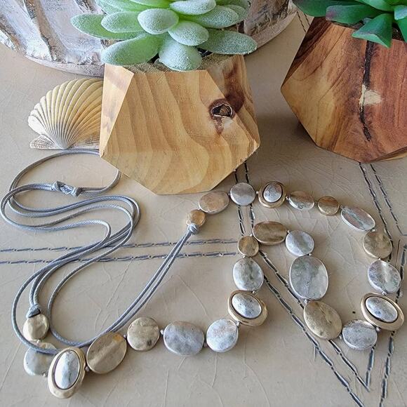 Gold Silver smooth Matte boho Pebble necklace - Picture 1 of 4